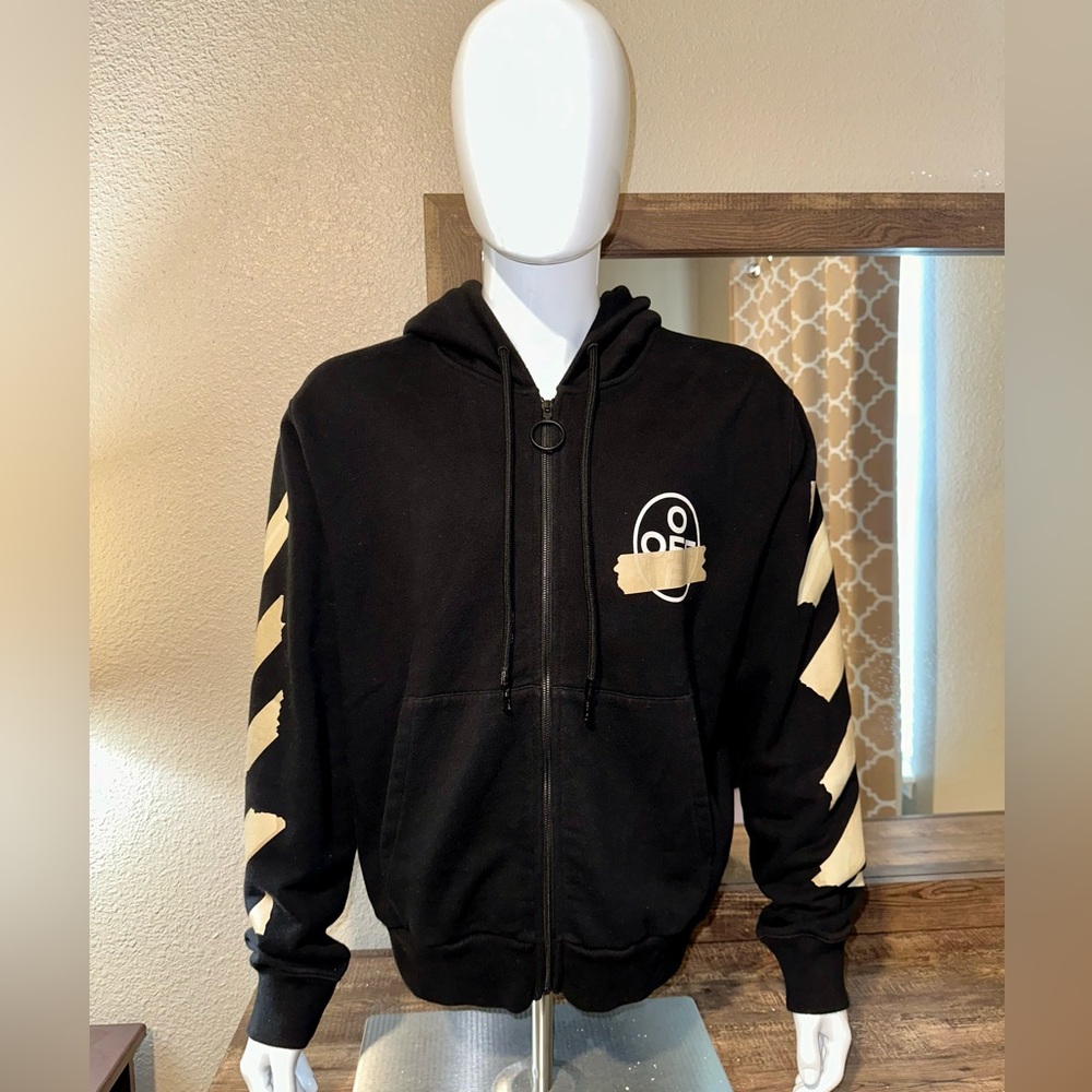 Off-White Tape Arrows Zip Up Hoodie Black/Tan
